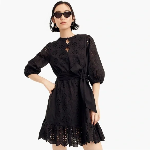 J. Crew | Dresses | J Crew Ruffle Hem Black Eyelet Dress Size S | Poshmark